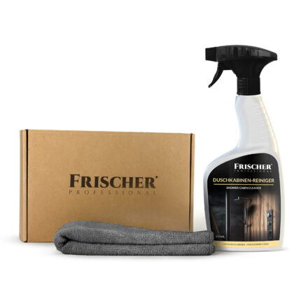 FRISCHER PROFESSIONAL Płyn do czyszczenia kabin prysznicowych, 500 ml + mikrofibra 30x30cm (FR00011_500_cloth30_amz_de)
