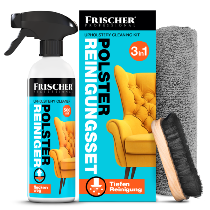 Płyn do czyszczenia tapicerki - uniwersalny, 500 ml + drewniana szczotka do tapicerki + mikrofibra 30x30 cm (FR00228_kit_amz_de)